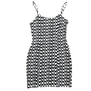 Punk Mini Dress Womens 4 Black and White Goth Optical Rave Bodycon